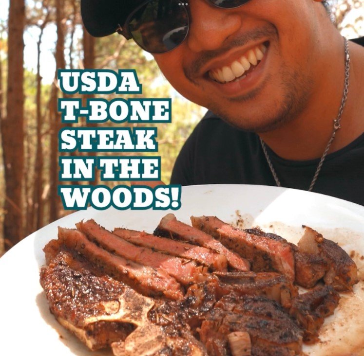 USDA T-bone steak in the woods